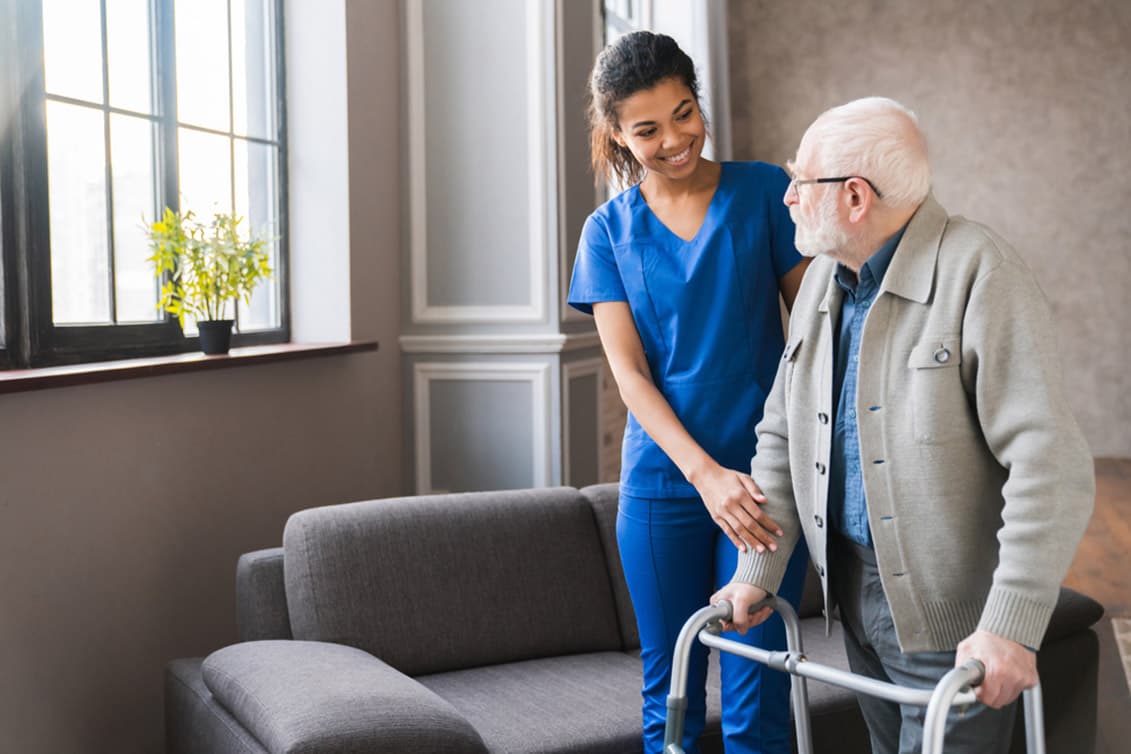 Support worker with client